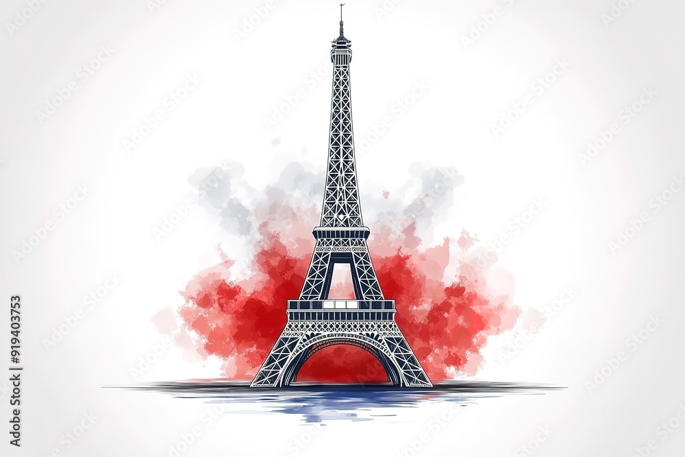 Wall mural vector hand drawn illustration with eiffel tower. paris.