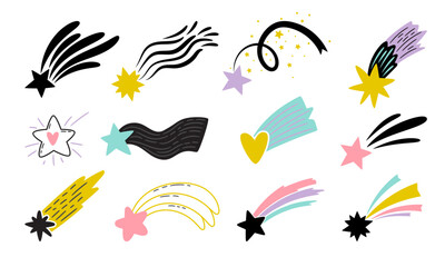 Various shooting stars with beautiful bright tails