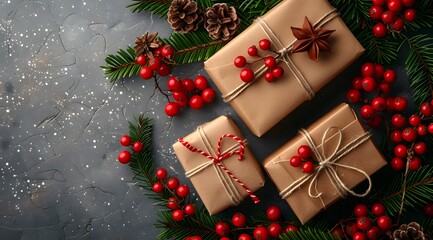 New Year Cheer: Red Christmas Gift Box with Ribbon, Overhead View, and Clean Background