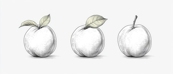Hand-drawn line art of quince, minimalist and clean, white background, focusing on the unique form and details of the fruit