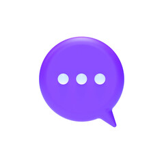 Purple icon 3d round chat bubble, text or simple conversation