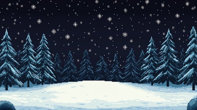 Animated minimalist pixel art of falling snow