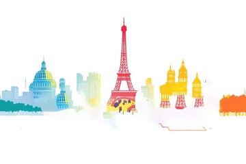 Vector hand drawn illustration with Eiffel tower. Paris.
