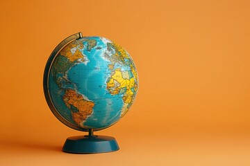 Vintage globe on orange background, symbol of exploration.