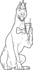 Doberman Birthday Juice Animal Vector Graphic Art Illustration