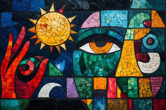 An abstract blend of different cultures and symbols, representing global equality and moral harmony