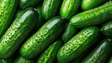   A group of cucumbers stacked together with other cucumbers nearby