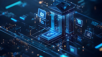  - A visual representation of secure financial transactions, with encryption and digital safeguards protecting online banking and payments