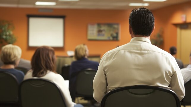 Generate a photo realistic image of workers receiving training on workplace violence prevention, with conflict resolution techniques, violence prevention policies,