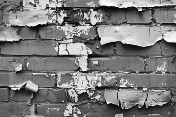 Weathered Brick Wall with Peeling Paint Texture
