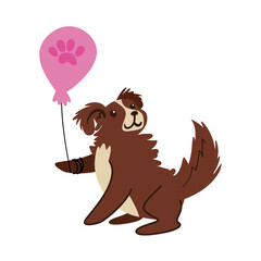 happy dog with party balloon