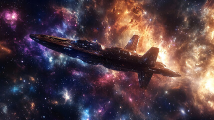 Deep Space Exploration: The Final Frontier - A depiction of advanced spacecraft navigating through distant galaxies, surrounded by nebulae and cosmic phenomena