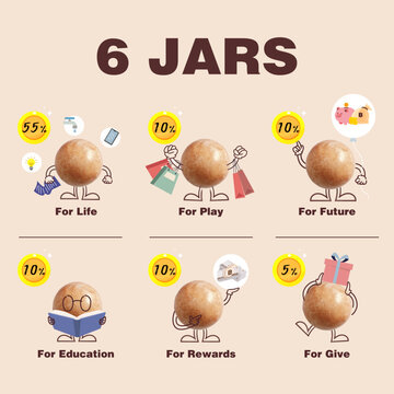 6 JARS, set of Timbits icons 
