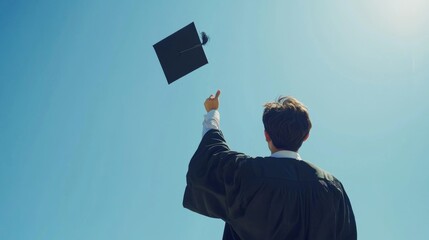 Graduate Tossing Cap into the Sky Celebrating Achievement