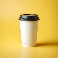 A white disposable coffee cup mockup with a white and black lid