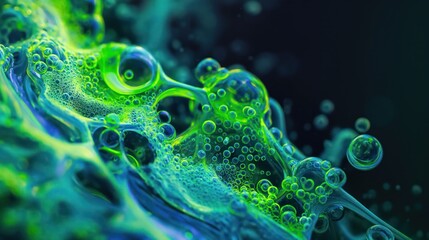 Bright green and blue liquid background. Generative AI