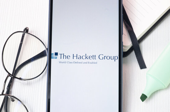 New York, USA - 1 August 2024: The Hackett Group Logo on Phone Screen, Company Icon on Display