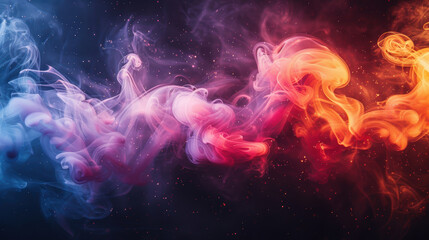 A colorful smoke trail with a purple and orange section. The smoke is in the shape of a rainbow