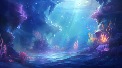 Obraz premium Serene underwater scene with light rays. Tranquil and ethereal atmosphere. Calm underwater background.