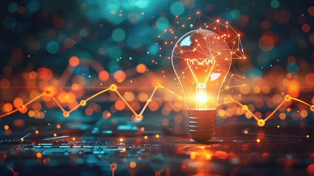 Edison light bulb representing innovation and creativity with abstract glowing bokeh in the background. Concept of idea and technology.