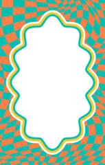 Wavy scallop border. Rectangle fun wavy chessboard frame. Cartoon hand drawn shapes for text picture and photo. Doodle groovy psychedelic template. Abstract funky y2k squiggle checkered bubble