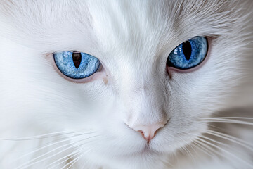 Close-up of White Cat with Striking Blue Eyes