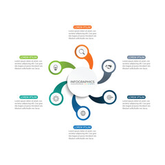 Vector infographic business presentation template with circular interconnection with 6 options.
