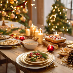 Mesa natalina decorada.