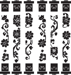 Obraz premium Floral Border Dark Silhouette Shapes Vector Set