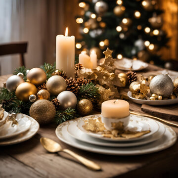 Mesa natalina decorada.