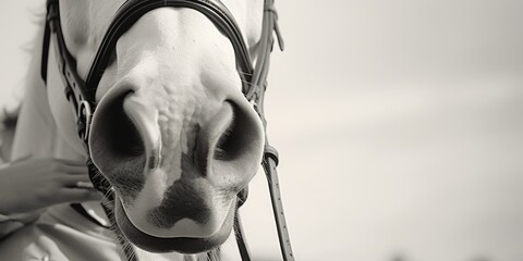 A jockey on a horse's back with blurred background.
