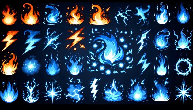 a set of collection of visual effect great magic  assets in black background png