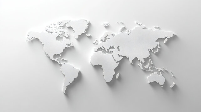 Fototapeta 3D White World Map on White Background.