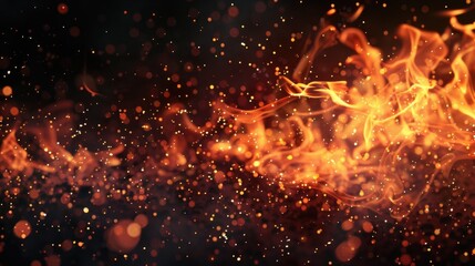 Flames Embers. Sparkling Fire Particles Texture Overlays on Black Background