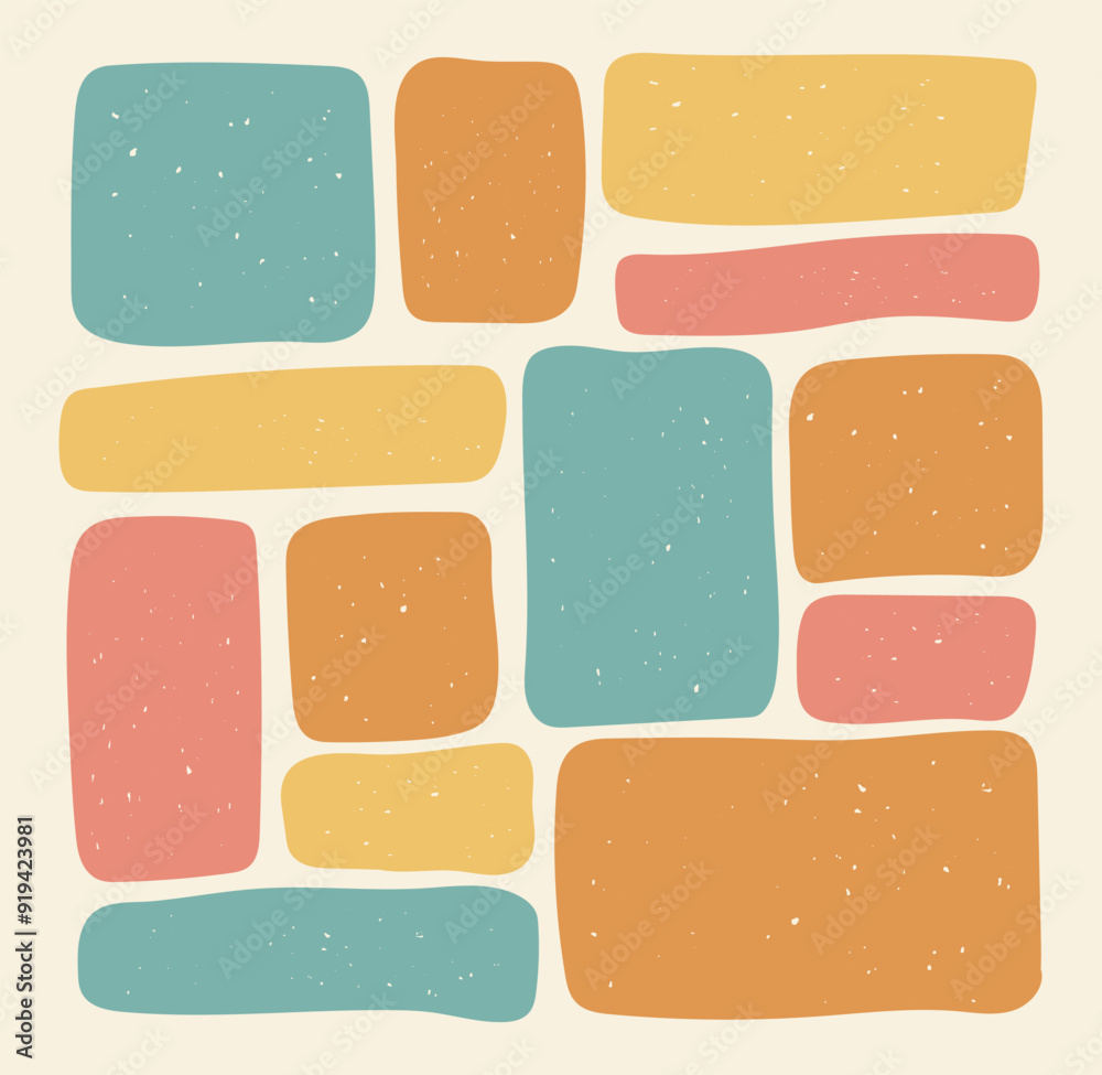 Fototapete set of pastel organic rectangle shape. brown abstract background. textbox in doodle and hand drawn s