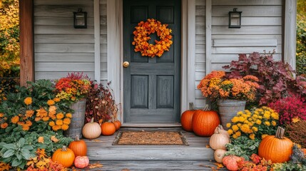 Autumnal Halloween Doorway Welcoming Trick-or-Treaters
