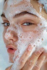 Portrait of a beautiful European woman. Close-up, big eyes, clear skin.