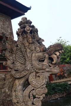 A close-up of Antaboga's head statue on the bridge leading to the Indonesian Museum in Taman Mini Indah Indonesia.