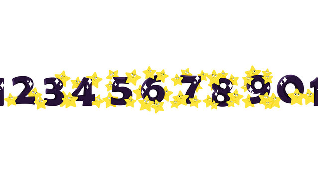 Seamless border of cartoon numbers and stars