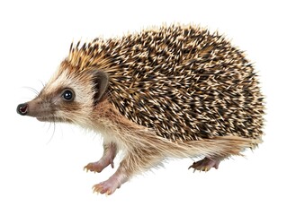 Obraz premium The adorable hedgehog stands on its toes with eyes wide open, showcasing its spiny body and quilled back.