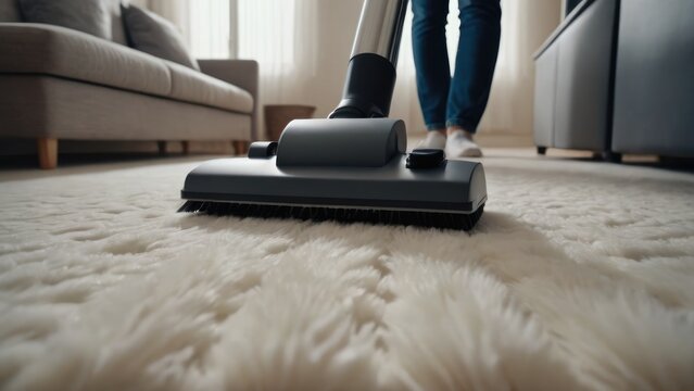 Cleaners are carrying out a comprehensive apartment cleaning, meticulously vacuuming and mopping to achieve a spotless and refreshed living space