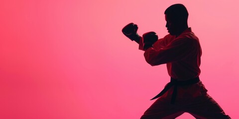 Martial arts practitioner in full form, demonstrating focus and strength.