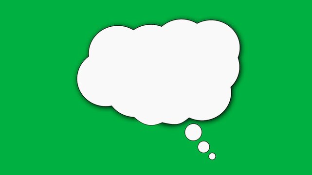 moving speech balloon bubbles appearing video animation white thought cloud On a green chrome key background