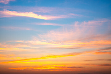 Beautiful , luxury soft gradient orange gold clouds and sunlight on the blue sky perfect for the background, take in everning,Twilight, Large size, high definition landscape photo