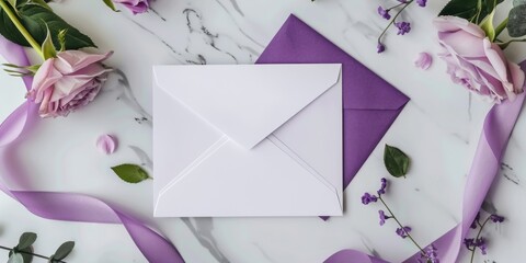 Handcrafted purple paper flowers and greeting cards on a marble table, demonstrating the art of paper mache and creative card making.