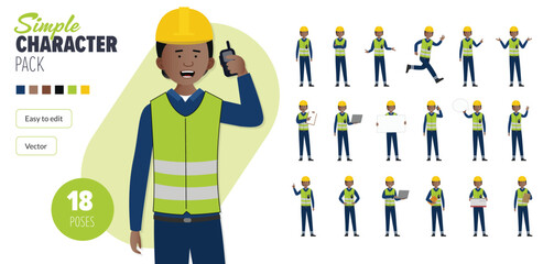 Simple flat female construction maintenance worker vector character in a set of multiple poses. Easy to edit. Modern trendy style character mega pack with lots of poses.	