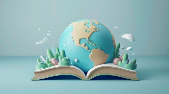 International Day of Education concept Illustration.globe shape book. Reading imagination concept for education holiday.
