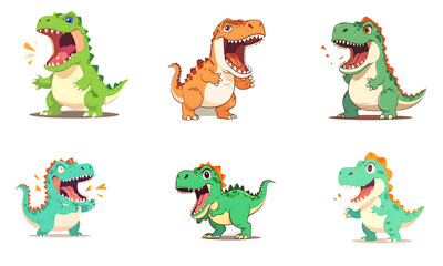 Illustration set of Tyrannosaurus rex. White background. Generative AI.