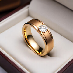 Sleek Gold Wedding Band with Center Diamond Generative AI