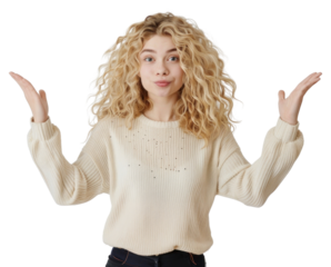 PNG Confused woman with curly hair